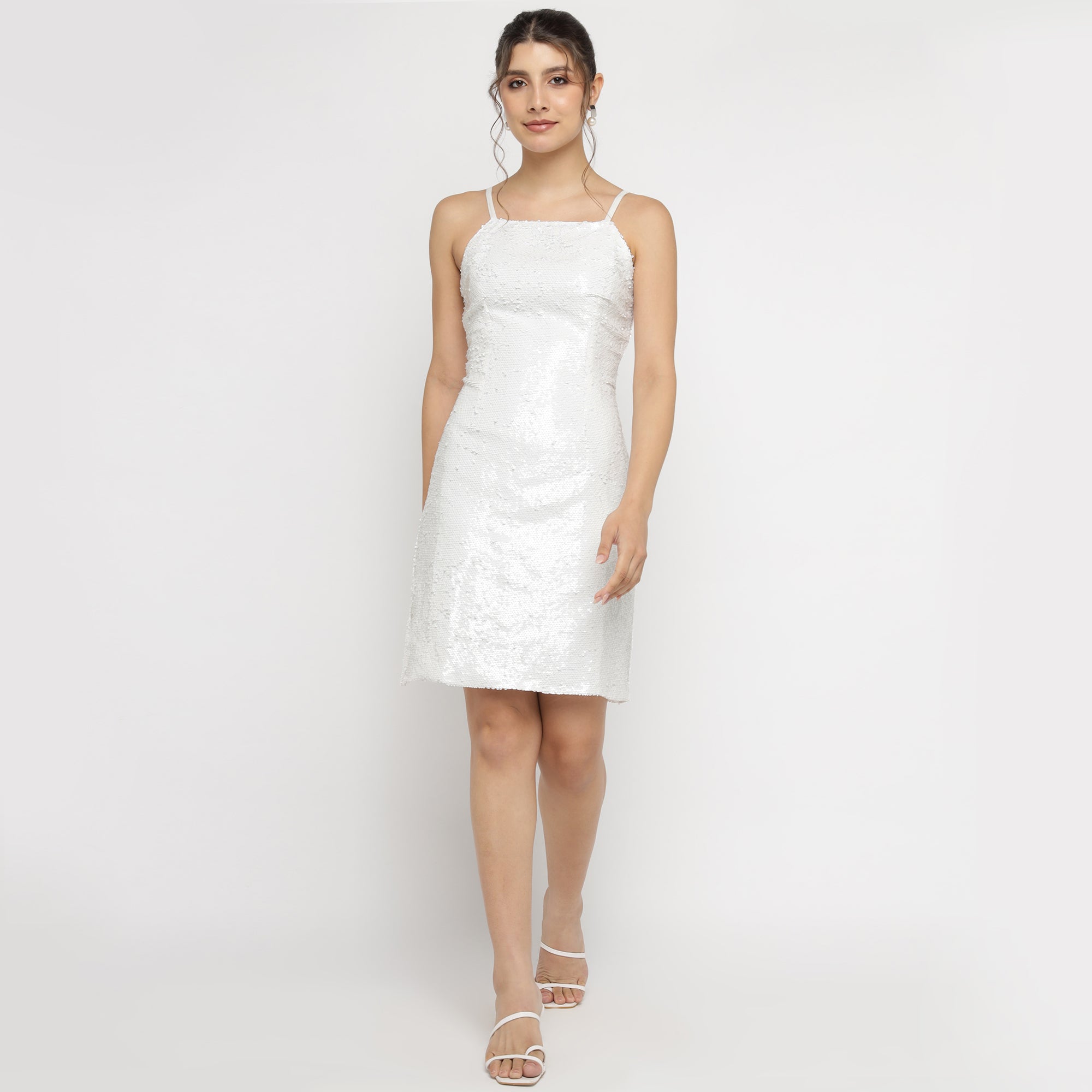 White Sequin Embellished Slip Dress